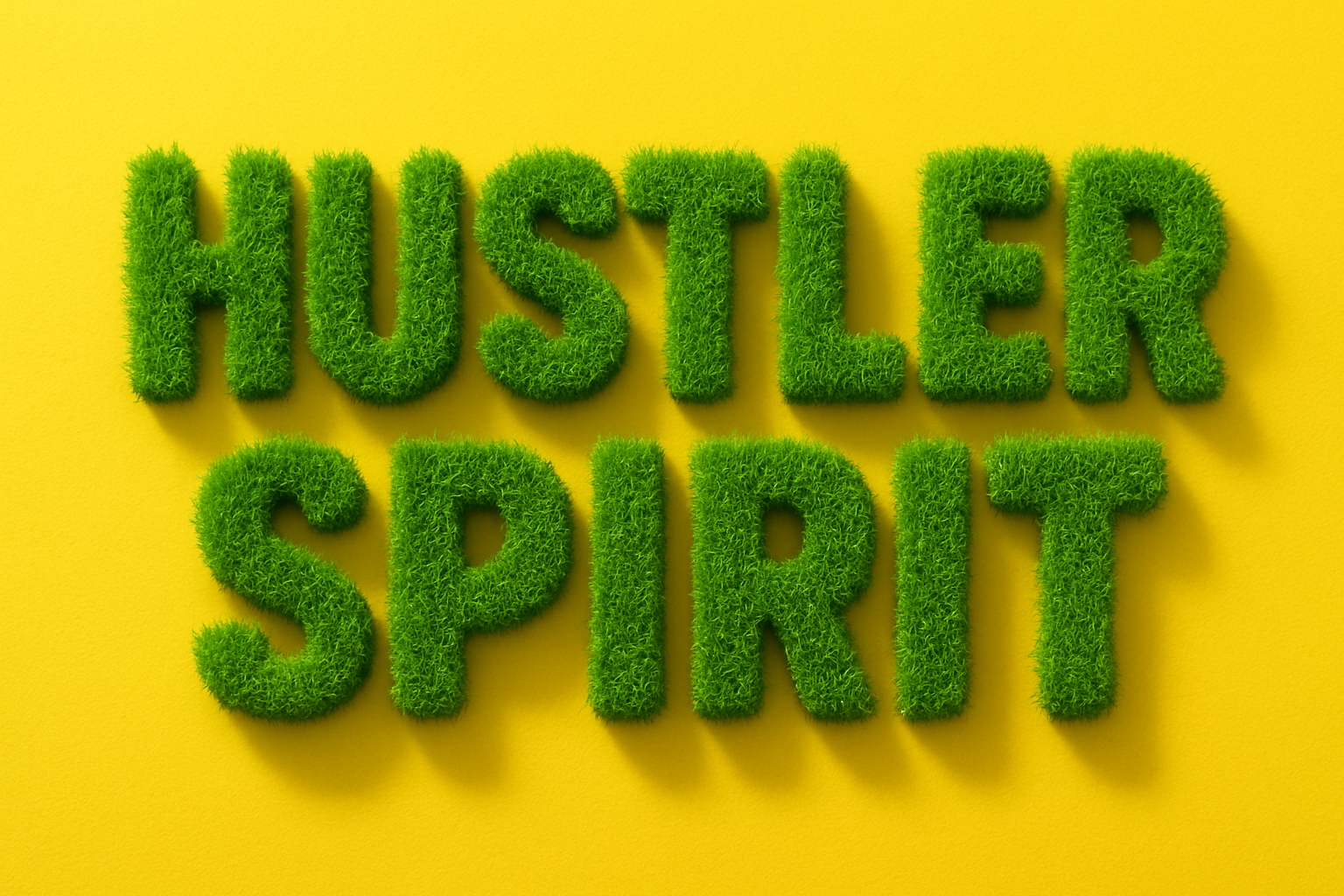 Green textured Hustler Spirit lettering on yellow